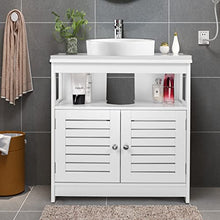 eSituro Armadietto Sottolavabo da Bagno Mobile a Terra con 2 Ante in Legno Bianco Mobiletto sotto Il Lavello SBP0023