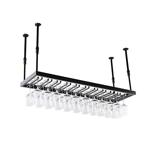 HLL Portabici Di Vino, Supporto per Vino Appeso in Ferro Sottosopra Rack Goblet Retrò Decorazione - per Barre Famiglie 2 Colori 5 Taglie,Nero,L-120Cm.