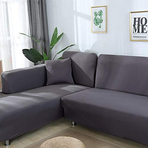 Jian Ya Na - Copridivano estensibile, copridivano angolare, in poliestere, estensibile per divano a L + 2 copricuscini, Tessuto, grigio, 2 Place + 2 Place