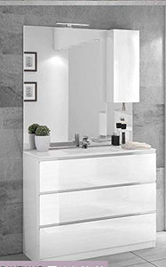 Mobile da bagno con lavabo - Componibile bagno 3 cassetti con maniglia a gola, lavabo e specchio con luce a Led cm. 100 x 46 x 189h. (STMB)