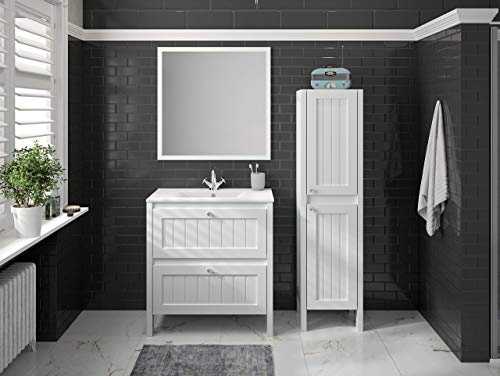 Allibert Set di mobili da bagno, mobiletto sotto specchio, premontato, 80 cm, bianco