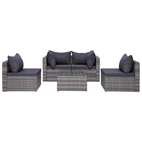 Festnight 5 pz Set Divani da Giardino in Polyrattan Grigio con Cuscini,Divano Modulare Giardino Rattan,Divano Angolare Rattan Esterno,Divano 2 Posti Giardino,Divano 3 Posti Giardino,Salotto Giardino