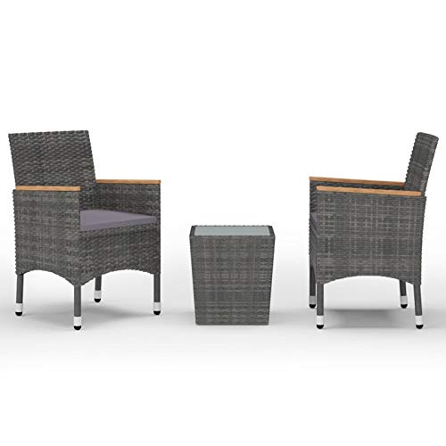 Tidyard 3 pz Set Bistrò in Rattan Protezione UV Comodi Cuscini Mobilia Esterna del Rattan con Cuscini 1Tavolino e 2 Poltrocine in Rattan per Giardino, Terrazza e Balcone