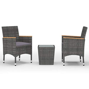Tidyard 3 pz Set Bistrò in Rattan Protezione UV Comodi Cuscini Mobilia Esterna del Rattan con Cuscini 1Tavolino e 2 Poltrocine in Rattan per Giardino, Terrazza e Balcone