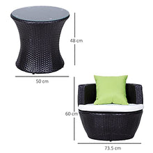 Outsunny Set Mobili in Rattan Set 2 Poltrone, Tavolino con Cuscini 3pz Giardino Esterno