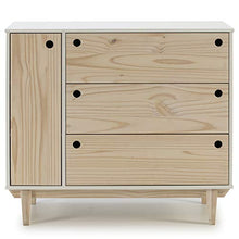 VS Venta-stock Cassettiera Roma 1 Porta e 3 Cassetti in Bianco, Gambe e Frontali in Legno Naturale