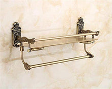 GJJSZ Mensola da Bagno Multiuso Antica con portasciugamani e portaspazzolino,Ottone,Spazzolato,mensola da Bagno 51 * 24 cm