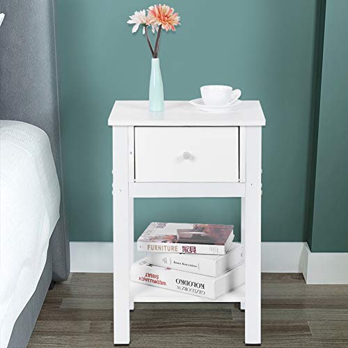 Comodino Camera da Letto Moderno, Tavolino Comodino con Cassetti e Ripiano, Tavolino da Divano Bianco, Tavolino da Divano Bianco per Soggiorno, Camera da Letto, 40,2 x 30,2 x 60,5 cm
