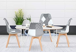Sedia da pranzo ergonomica semplice cotone lino patchwork legno massello spugna cuscino per cucina soggiorno salotto ufficio set di 4 (nero, 4)
