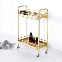BLWX LY Carrello di stoccaggio in Ferro, ripiano a 2 Piani con Ruote ， Ripiano for organizzatore for Salone di Bellezza, Carrello da Cucina Stretto ， Oro