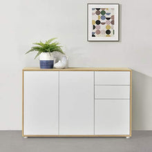 Comò con 3 Ante e 2 Cassetti con Apertura a Pressione Push-to-Open 74 x 117 x 36 cm Mobile Multiuso per Camera/Ufficio - Effetto Rovere/Bianco