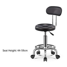 Ljings - Sgabello rotondo in pelle PU con schienale, supporto regolabile e idraulico girevole, per massaggi e saloni, per ufficio viso, spa, medici, colore: nero