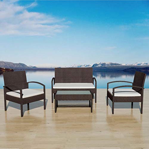 FAMIROSA Set Divani da Giardino 4 pz con Cuscini in Polyrattan Marrone-2672
