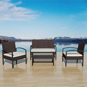 FAMIROSA Set Divani da Giardino 4 pz con Cuscini in Polyrattan Marrone-2672