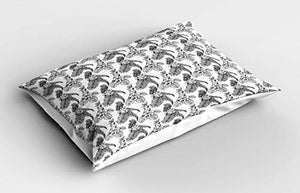 ABAKUHAUS Uccello Stampa Federe Cuscini Stampata, Le Piante Tropicali e Uccelli, Decorativo e Dimensioni Standard, 80 cm x 40 cm, Charcoal Grey Bianco