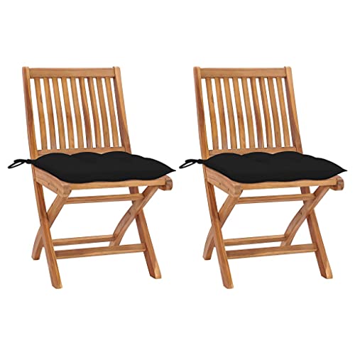 vidaXL Sedie da Giardino 2 pz con Cuscini Neri in Massello di Teak