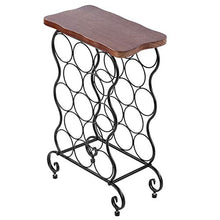Portabottiglie, Supporto per organizer da 13 bottiglie autoportante Ripiano per liquori da appoggio in Legno e ferro, 35x19x53 cm