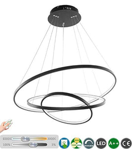 LED Lampadario Dimmerabile Lampade A Sospensione Moderno 3-Anelli Design Luce da Soffitto Tavolo da Pranzo Plafoniera Soggiorno Lampade A Sospensione con Telecomando,Nero,40cm+60cm+80cm