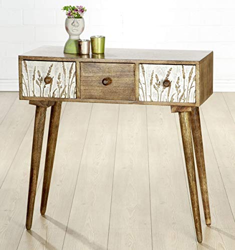 Soma - Credenza in Legno di Mango, con 3 cassetti, 80 x 79 x 0 cm, Colore: Bianco