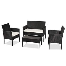 Shuishui - Set di mobili da giardino per soggiorno, balcone, 4 pezzi, colore: Nero