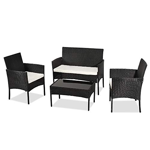 Shuishui - Set di mobili da giardino per soggiorno, balcone, 4 pezzi, colore: Nero