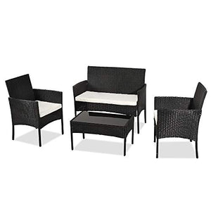 Shuishui - Set di mobili da giardino per soggiorno, balcone, 4 pezzi, colore: Nero
