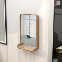 Specchio da Parete Rettangolare da 55 Cm, Specchio da Barba con Cornice in Legno con Ripiano Integrato, Specchio per Il Trucco del Bagno, per Corridoio Camera da Letto Soggiorno Specchio