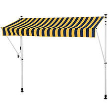 BAKAJI Tenda da Sole Balcone con Gambe di Supporto Regolabili Installazione ad Incastro Parasole Avvolgibile Esterno Giardino a Manovella Telaio in Alluminio Dimensione 300 x 185 cm (Giallo e Blu)