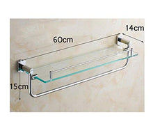 GJJSZ Mensole in Vetro a 1 Livello per Bagno con portasciugamani,Rame,Finitura cromata,Porta Cosmetici,mensola da Bagno 60 * 15 * 14 cm