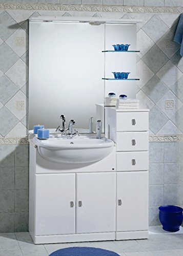 Bagno Italia Mobile Arredo Bagno cm 70+30 con lavabo lavandino semincasso bianco lucido con top in marmo specchio e tettino Mobili 1 l