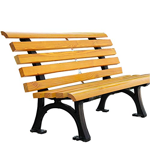 household products Parco Panchina in Legno Massello, Svago Esterno Anticorrosivo Panchina Terrazza in Legno Massello, Ghisa di Base Balcone Panca con Schienale, Adatto per Cortile/Giardino/Portico