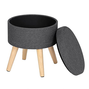 WOLTU SH08dgr Pouf Contenitore Sgabello Basso Sedia Rotonda Poggiapiedi Gambe in Legno Grigio Scuro