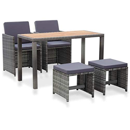 Tidyard 5 pz Set Mobili Set Tavolo e Sedie Poltrone Schienali da Pranzo da Giardino Balcone Patio per Esterno in Polirattan,Antracite