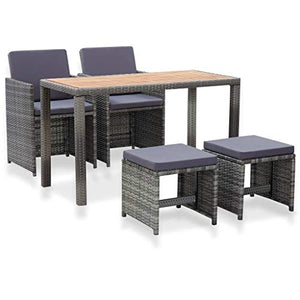 Tidyard 5 pz Set Mobili Set Tavolo e Sedie Poltrone Schienali da Pranzo da Giardino Balcone Patio per Esterno in Polirattan,Antracite