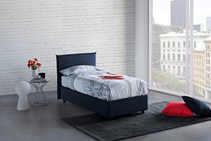 Talamo Italia Letto contenitore Singolo Anna, Made in Italy, Letto con rivestimento in tessuto, Apertura frontale, adatto per materasso cm 80x190, Blu