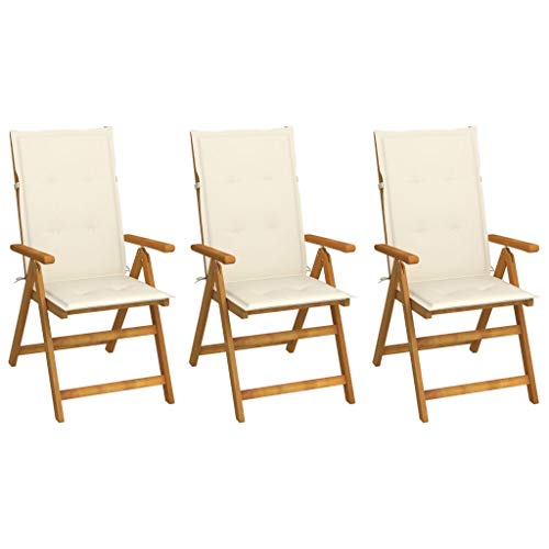vidaXL Sedie da Giardino Pieghevoli 3 pz con Cuscini Acacia Massello