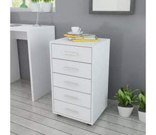 GOTOTOP Cassettiera ufficio con ruote 5 cassetti Bianco,Comodino in legno per Ufficio,33 x 38 x 63 cm
