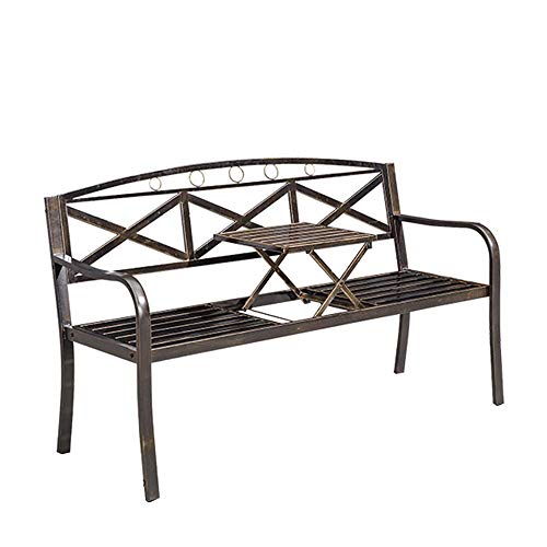UWY Panchina da Giardino da 59 Pollici per Patio Esterno, panchina da Patio per Il Tempo Libero con Tavolo Centrale, Tavolo da Balcone con Sedile Decorativo con Struttura in ghisa Durevole e Com