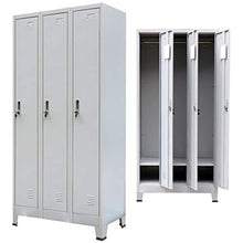 Tiauant - Armadietto portaoggetti e armadietti, con 3 scomparti in acciaio, 90 x 45 x 180 cm, colore: Grigio, materiale: acciaio, armadio da ufficio in legno