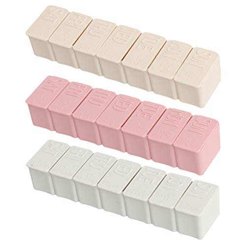 DOITOOL - Contenitore per pillole da viaggio, 3 pezzi, 7 griglie, per pillole settimanali, scatola per pillole portatile a fila singola