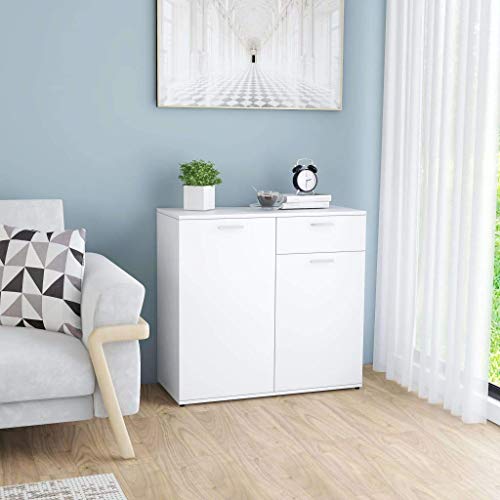 XHCP Credenza, Comodino, Comodino, cassettiera per la casa Soggiorno Camera da Letto Bianco Lucido 80x36x75 cm truciolare