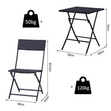 Outsunny Mobili da Giardino in Rattan Set 1 Tavolino e 2 Sedie da Giardino Pieghevoli 3pz Nero