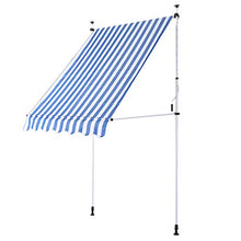 lyrlody, tenda da balcone, a scomparsa manuale, con braccio snodato per l'uso in giardino in cortile, 3 x 1,2 m (blu e bianco)