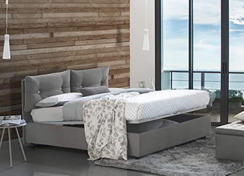 Talamo Italia Letto contenitore Una piazza e mezza Giulia, Made in Italy, Letto con rivestimento in tessuto, Apertura frontale, con materasso cm 120x190 incluso, Grigio