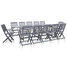 Tidyard 13 pz Set Tavolo Rettangolare e 12 Sedie da Pranzo da Giardino per Esterno in Massello di Acacia Grigio