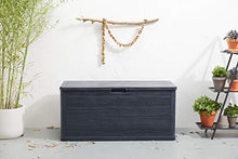 909 OUTDOOR Cassapanca Contenitore 280 L, Baule da Esterno Impermeabile, Panca Contenitore Nera Effetto Legno, Panca da Giardino 117x45x56 cm