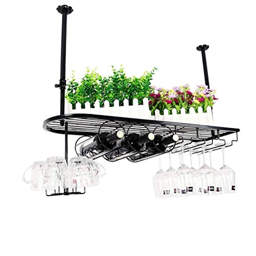 WGEMXC Wine Rack, Supporto Di Tazza, Porta Bicchiere Di Vino, Wine Rack Wine Rack Altezza Regolabile, a Soffitto Attaccatura Del Supporto Di Bottiglia Del Vino Supporto Del Metallo Ferro Vetro Vino H