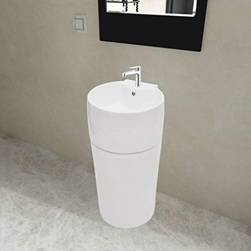 Roderick - Lavabo da bagno con supporto in ceramica e foro di troppopieno bianco, dimensioni: 400 x 415 x 860 mm (L x P x A)