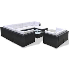 Tidyard Set Divani da Giardino 10 pz con Cuscini in Polyrattan Nero, Set Divani da Giardino, Set Divani da Giardino da Esterno 70 x 70 x 52,5 cm