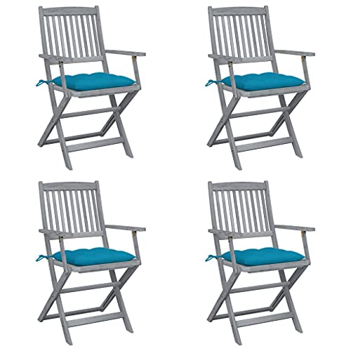 vidaXL Sedie da Giardino Pieghevoli 4pz con Cuscini in Massello Acacia